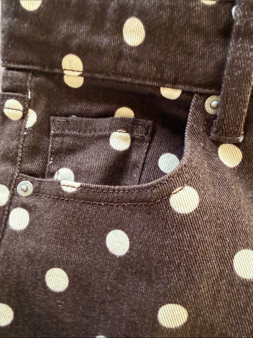 Polka Dot Wide Leg Pants - Brown with Cream Dots - Picture 5 of 7